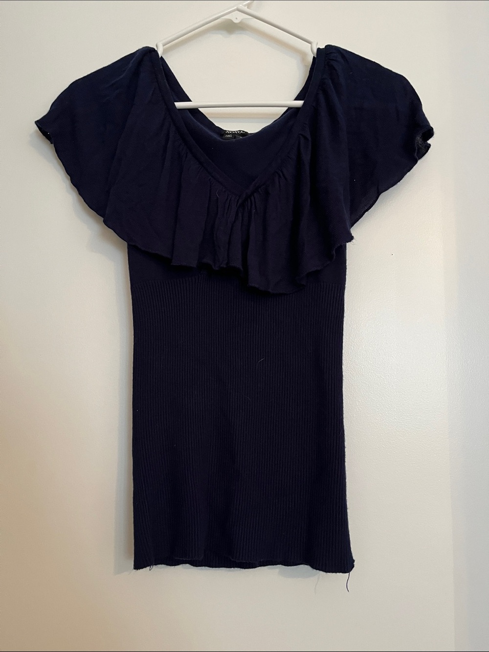 XOXO Navy Ruffled Off-Shoulder Knit Top
